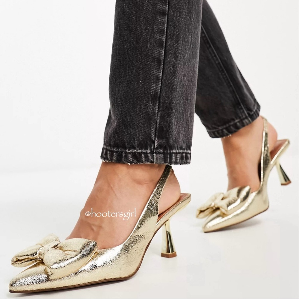 🌟Gorgeous ASOS DESIGN Wide Fit Scarlett Bow Detail Mid Heeled Shoes🌟